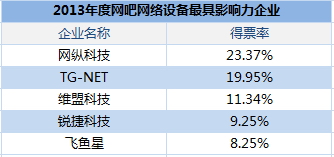 2013年度网吧网络设备最具影响力企业（前5位）